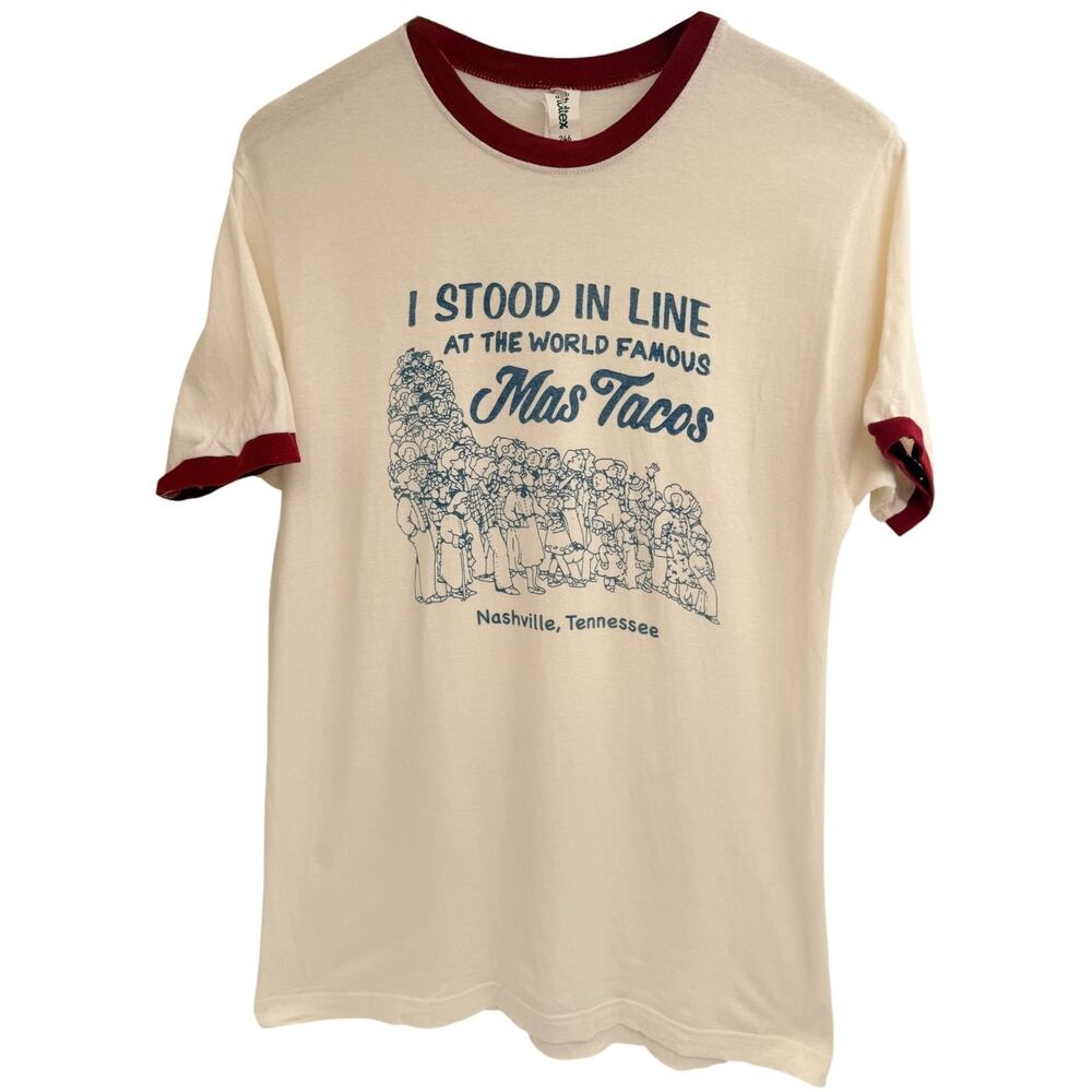 Mas Tacos Nashville Tennessee Ringer T Shirt Mens Medium White Red Graphic Tee